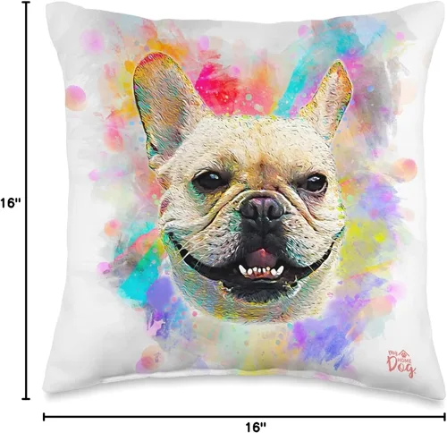 Vista 4 de My Home Dog French Bulldog Painting-Colorful Watercolor Frenchie - Almohada de 16 x 16 pulgadas, multicolor