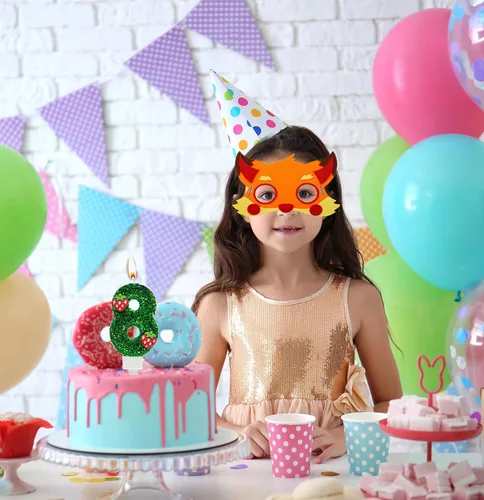 Vista 6 de Velas de cumpleaños 0, vela de número verde con fresa, linda vela de número de cumpleaños para suministros de fiesta de pasteles número 0 Green-0