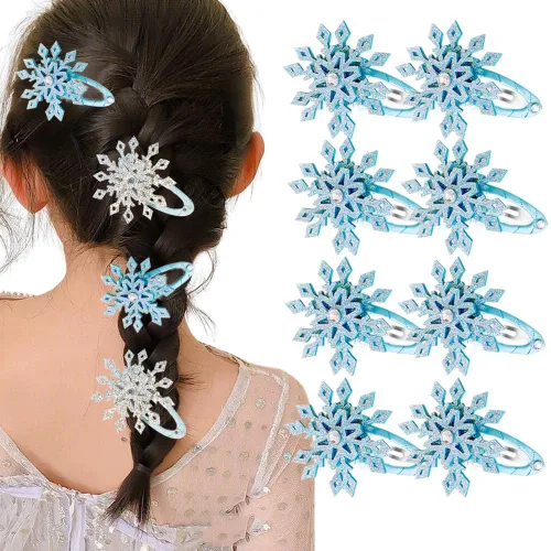 Vista 12 de 8 piezas de pinzas para el cabello con copo de nieve azul y blanco, accesorios para el cabello de Navidad para mujeres, lazo de Navidad para el Azul