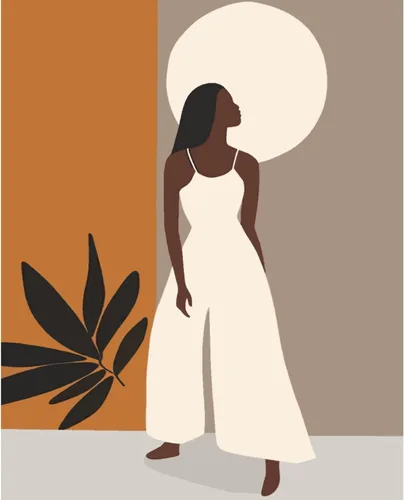 Vista 2 de Pintura de niña afro a la moda, kits de pintura por números, 16 x 20 pulgadas, lienzo de hojas tropicales, pintura al óleo para niños y adultos