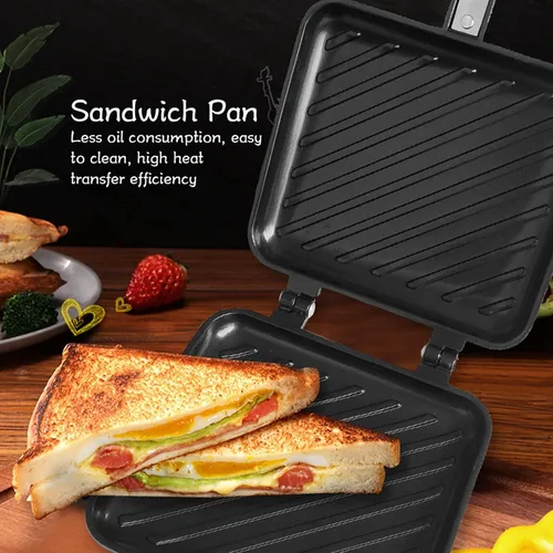 Vista 7 de Estink Sartén de doble cara, sartén de aleación de aluminio, sartén de doble cara, sartén antiadherente de fondo plano para tostadora, desayuno