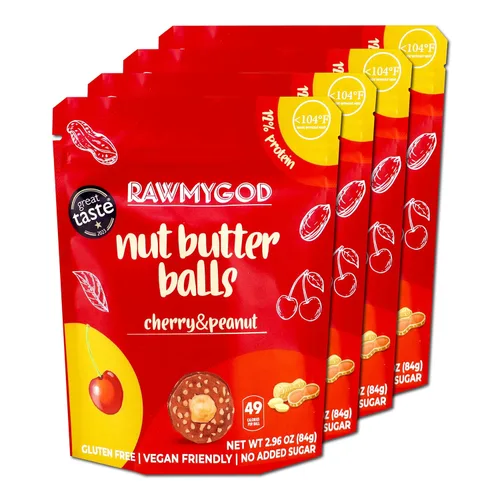 Vista 6 de RAWMYGOD Bolas de mantequilla de nuez, sin gluten, veganas, sin azúcar añadida, paquete de 4 bolsas, 7 bolas por bolsa resellable