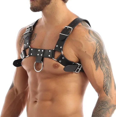 Vista 2 de YiZYiF Arnés de cuero ajustable para hombre con hebillas elegantes