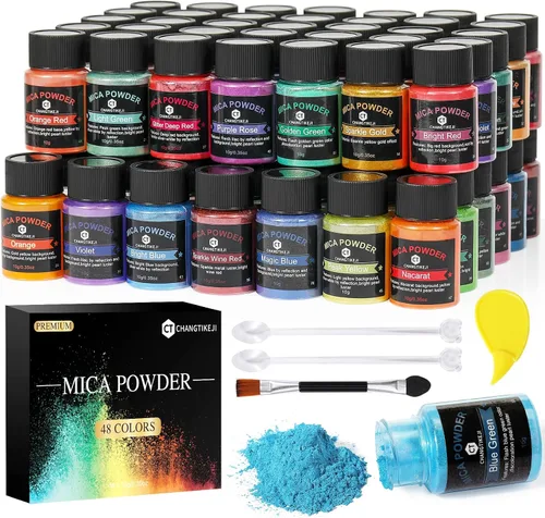Vista 13 de CHANGTIKEJI Polvo de Mica, 24 Colores - 10g/Botella de Polvo de Pigmento Natural para Resina Epoxy, Fabricación de Jabón, Velas, Brillo de Labios