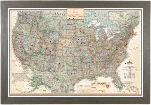 Vista 31 de Póster de lienzo enrollado personalizado con mapa de EE.UU. como arte de pared con chinchetas – Mapa ejecutivo grande de 24" x 36" de EE.UU.