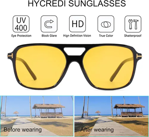 Vista 4 de Hycredi Gafas de sol estilo aviador vintage para mujeres y hombres marco cuadrado grande de los años 70 protección UV400