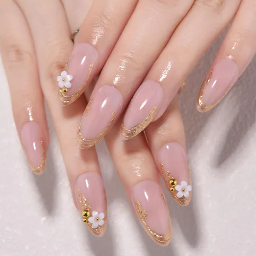 Vista 12 de evpct Uñas a presión bohemias 3D Nude con diseño de estrella dorada y 30 estrellas 3D de estilo bohemio