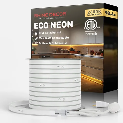 Vista 24 de Shine Decor Tira de luces LED AC 120V, cuerda de neón eco de 120 LED/m sin puntos, conectable y cortable, IP65 impermeable y resistente al clima