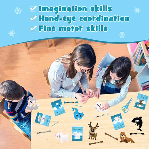 Vista 2 de CiyvoLyeen Kit de costura de animales polares para niños, haz tu propio kit de manualidades de fieltro de animales polares de invierno, incluye 14