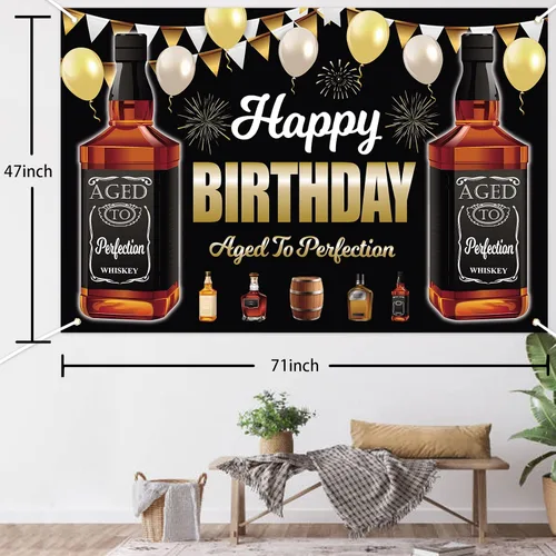 Vista 2 de Cartel negro de decoración de fiesta de whisky de 4 x 6 pies - Cartel negro de la edad a la perfección para cabina de fotos de aniversario