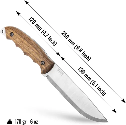 Vista 3 de BPSKNIVES HK5 CSH - Cuchillo para zurdos - Cuchillo de camping de espiga completa con funda de cuero - Cuchillos tácticos de supervivencia