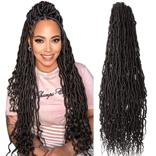Vista 36 de BOHOBABE Rastas Sintéticas de Ganchillo de 10 Pulgadas, Rastas de Ganchillo Suaves Boho con Puntas Rizadas, Rastas Cortas de Diosa Bohemia de 1#