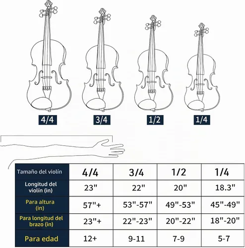 Vista 8 de Violín Mendini de madera sólida, libro de lecciones, cuerdas extra, sintonizador violín, arco y estuche