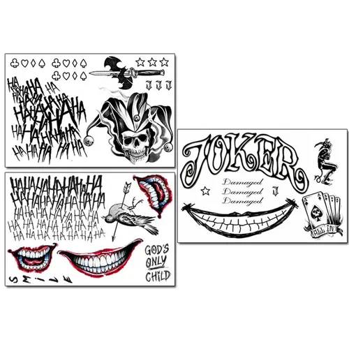 Vista 6 de 4 hojas de tatuajes temporales de Suicide Squad, tatuaje adhesivo perfecto para Halloween, cosplay, disfraces y accesorios de fiesta., A