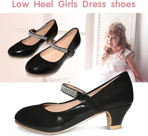 Vista 4 de BESSIVIC Zapatos de vestir para niñas, zapatos Mary Jane para niñas con tacón bajo, zapatos planos de ballet de flores de princesa para bodas