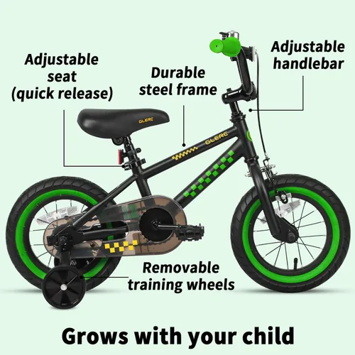 Vista 2 de Glerc NuNu - Bicicleta para niños de 12, 14, 16 pulgadas, estilo BMX para niños de 2 a 8 años, bicicletas para niños pequeños con ruedas
