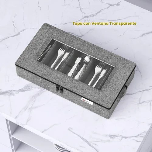 Vista 6 de YearningHome Caja de almacenamiento de cubiertos, organizador de cubiertos de carcasa dura con tapa y cremallera, almacenamiento de utensilios