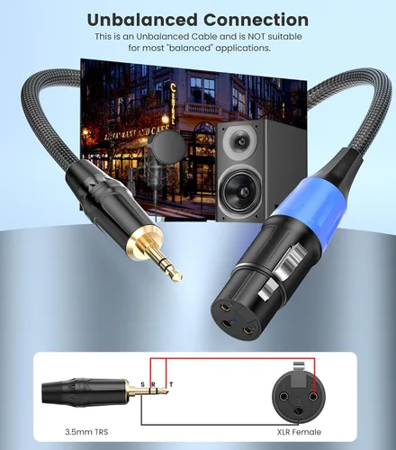 Vista 8 de Cable XLR a 0.138 in de 3.3 pies, desequilibrado, regular, hembra, XLR a conector estéreo de 1/8 pulgadas, cable de micrófono auxiliar para teléfono