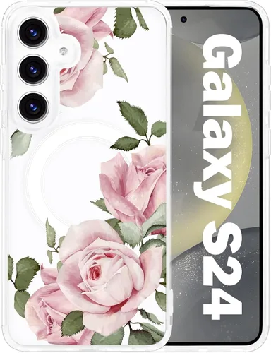Vista 63 de Funda magnética para Samsung Galaxy S22 Ultra Flower, compatible con MagSafe, patrón floral transparente a prueba de golpes, parte trasera