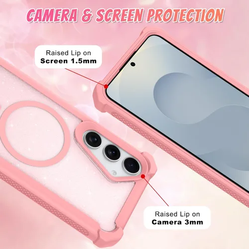 Vista 556 de Bonoma - Funda compatible con Samsung Galaxy S21 Plus, diseño de corazón con purpurina, color rosa Support for MagSafe, Plating Magnetic Case TPU