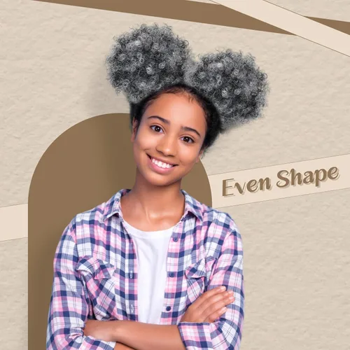 Vista 6 de WILLBOND 2 piezas de cola de caballo afro con cordón para mujer, pelo sintético corto y rizado, extensión de moño afro, extensiones de cabello Gris
