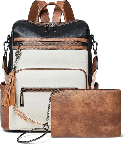 Vista 14 de Mochila de cuero Shrrie para mujer, bolso de diseñador de moda para mujer, mochila de viaje convertible, bolso de hombro con muñequera, Mochilas