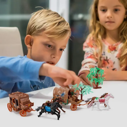 Vista 5 de Liberty Imports Juego de 58 figuras de plástico de vaqueros e indios del salvaje oeste, juguetes educativos cubo de indios nativos americanos