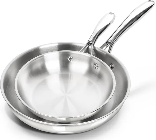 Vista 13 de MICHELANGELO Juego de sartenes de acero inoxidable, 8" 9.5" 11" sartén de inducción, sartenes de cocina de base triple con mango ergonómico