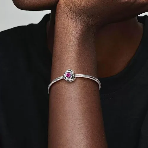 Vista 3 de PANDORA Pulsera con dije de círculo de eternidad rosa de octubre, pulseras de momentos Impresionantes joyas para mujer Regalo para mujer Hecho