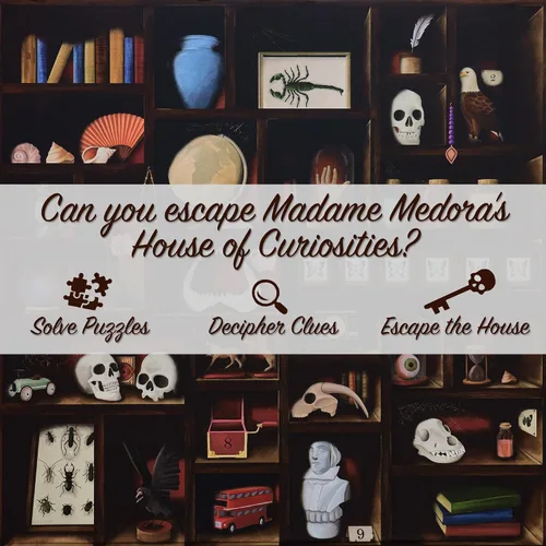 Vista 3 de La casa de las curiosidades de Madame Medora: Atractivo kit de juego de resolución de misterios con temática de fantasmas para adultos. Archivos