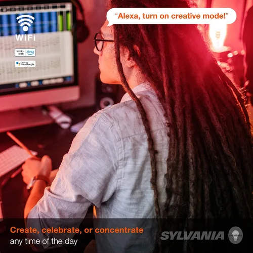 Vista 4 de Sylvania WiFi LED Smart ST19 RGBW - Bombilla de filamento de color y acabado ámbar, 7 W eficiente, para Alexa/Google Assistant, 2000 K, no requiere