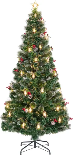 Vista 17 de Goplus Árbol de Navidad artificial de fibra óptica preiluminado de 3 pies, con luces LED multicolor y copos de nieve (3 pies)