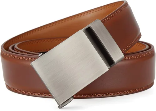 Vista 2 de Cinturón de trinquete para hombre, cinturón casual de cuero con hebilla ajustable para adaptarse a 13.8 in de ancho