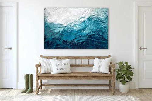 Vista 7 de Arte de pared de vidrio agua del océano - Regalo de inauguración de la casa - Ideas de diseño de interiores - Arte de pared con impresión grande
