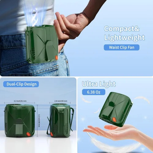Vista 4 de GEHEN Ventilador de cintura portátil, batería recargable de 6000 mAh hasta 31 horas de tiempo de trabajo, ventilador de cinturón con clip