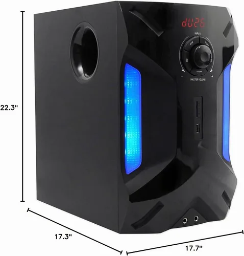 Vista 10 de Rockville HTS56 Sistema de cine en casa de 1000W de 5.1 canales, Bluetooth, USB, subwoofer de 8", efectos de luz LED, control remoto, entrada