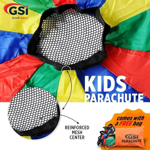 Vista 4 de GSi Paracaídas de juego para niños, paracaídas arcoíris, juego de tienda de campaña para niños, para gimnasia, juego cooperativo y actividades