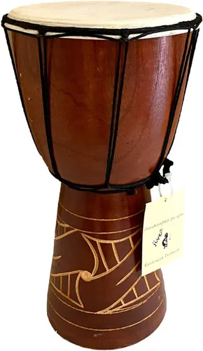 Vista 6 de JIVE Tambor Djembe – Tambor de mano africano Bongo Congo de 12 pulgadas – Instrumento de percusión de madera maciza con cabeza de piel de cabra