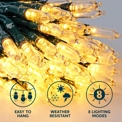 Vista 6 de Joiedomi Guirnalda de luces LED de Navidad, 2 x 50 unidades, 31.4 pies, funciona con pilas, con 8 modos, cable verde multifunción para decoración