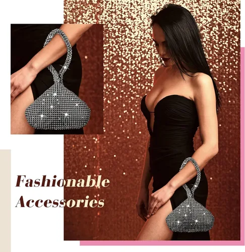 Vista 6 de Weewooday Monederos de mano para mujer, 2 piezas de diamantes de imitación, bolso de mano con diamantes de imitación, bolso de noche triangular