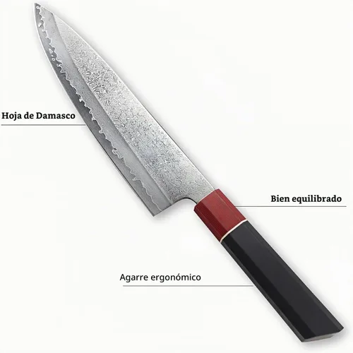 Vista 3 de Miyake Cuchillo de chef japonés Gyuto de 8.6 pulgadas, cuchillo de cocina profesional de Damasco afilado con mango G10 de espiga completa