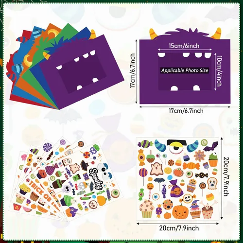 Vista 2 de Funrous 24 piezas de marcos de fotos kits de manualidades de papel de Halloween tema de dibujos animados marco de fotos DIY kits de manualidades