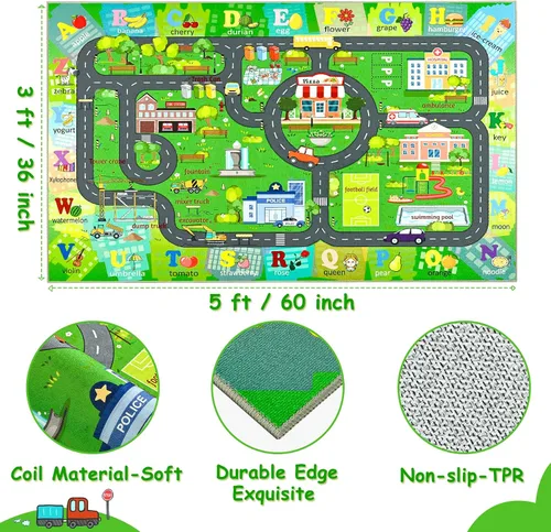 Vista 3 de Chicrug Alfombra de carretera de automóvil de 3 x 5 para niños, sala de juegos, dormitorio, antideslizante, de pelo bajo, lavable, alfombra