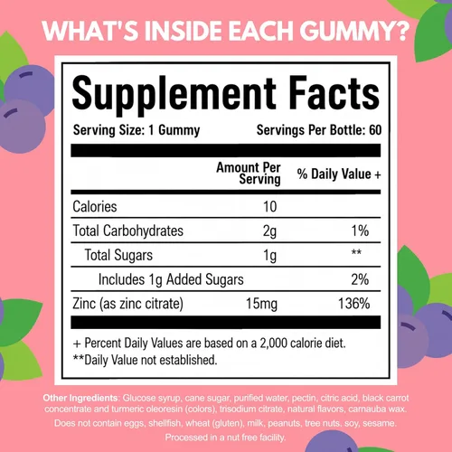 Vista 3 de Viteey - Gomitas de zinc para niños, 15 mg, sabrosas gomitas masticables con sabor a bayas Immune Support - Powerful Natural Antioxidant, Kids
