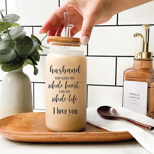 Vista 8 de Regalos personalizados para mejores amigas para mujeres, tazas de vidrio de 16 onzas con tapas y pajitas, taza de café helado, vaso