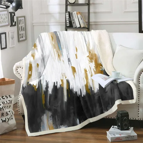 Vista 11 de Erosebridal Manta de sherpa moderna para niños y adolescentes, color naranja, verde azulado, negro, manta para silla, manta de forro polar con rayas