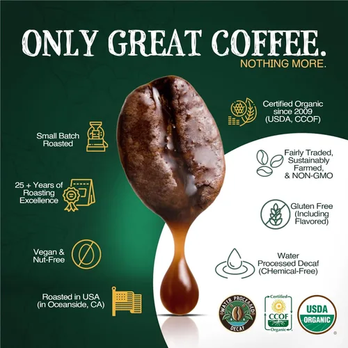 Vista 4 de The Bean Organic Coffee Company - Grano Aloha DECAF procesado con agua (avellana hawaiana), tostado medio, café molido, bolsa de 16 onzas, Café
