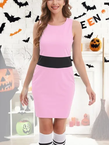 Vista 8 de Disfraz de Halloween para mujer, sin mangas, vestido de dibujos animados