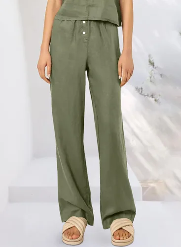 Vista 5 de Acelitt Pantalones casuales para mujer, cintura alta, elásticos, pierna ancha, holgados, cómodos