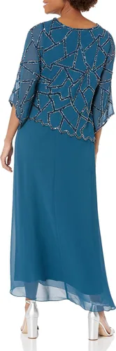 Vista 2 de J Kara Vestido formal con cuentas geométricas de manga 34 para mujer